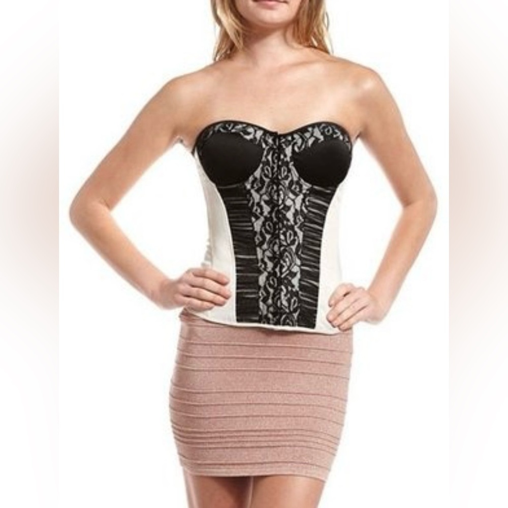 CHARLOTTE RUSSE Corset Bustier Top Lace Padded Strapless Vintage Y2K size L